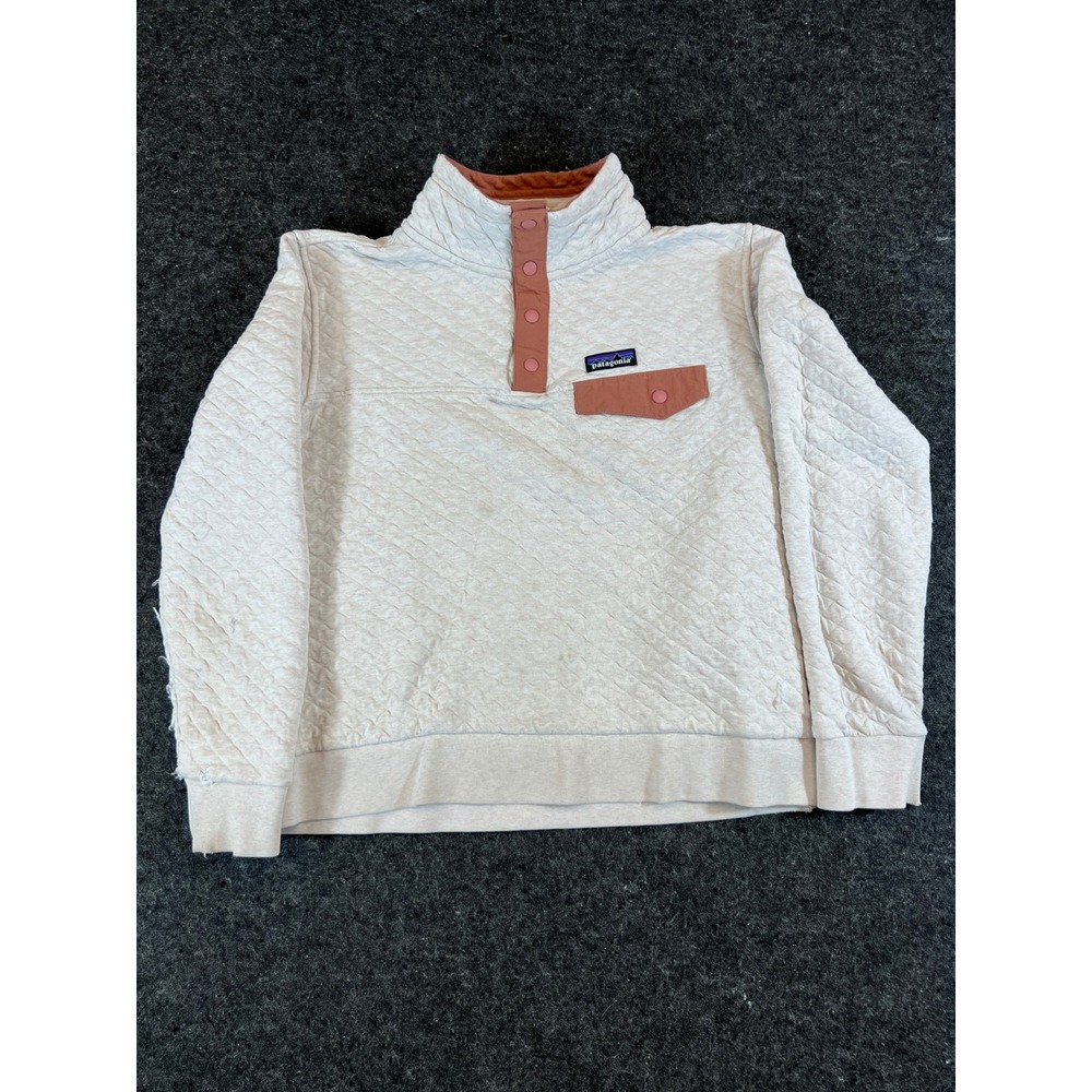 Patagonia Organic Cotton Quilt Snap T Pullover Sweatshirt Women Large Cream Cozy